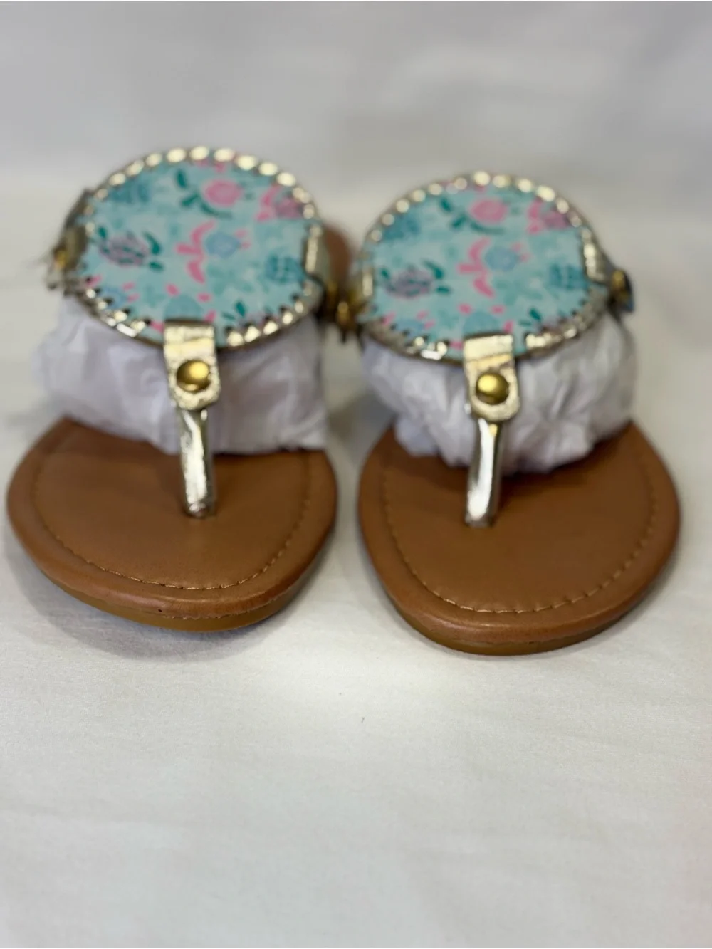 NWT Simply Southern Floral Gold Reversible Sandals - Blue/Pink SZ 6